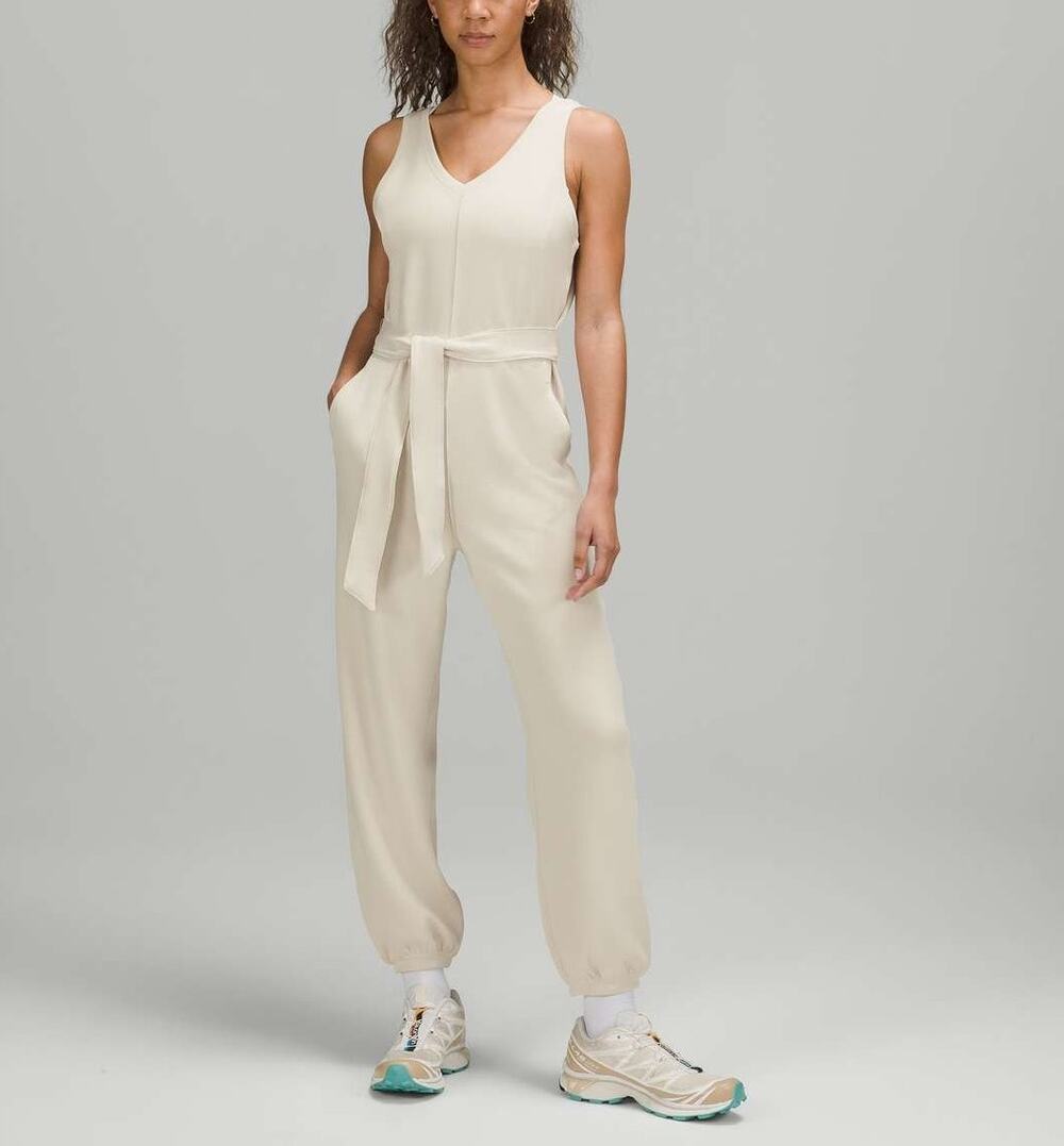 Lululemon Ease of it All V-Neck Belted Jumpsuit Size 4 White Opal Lounge Resort